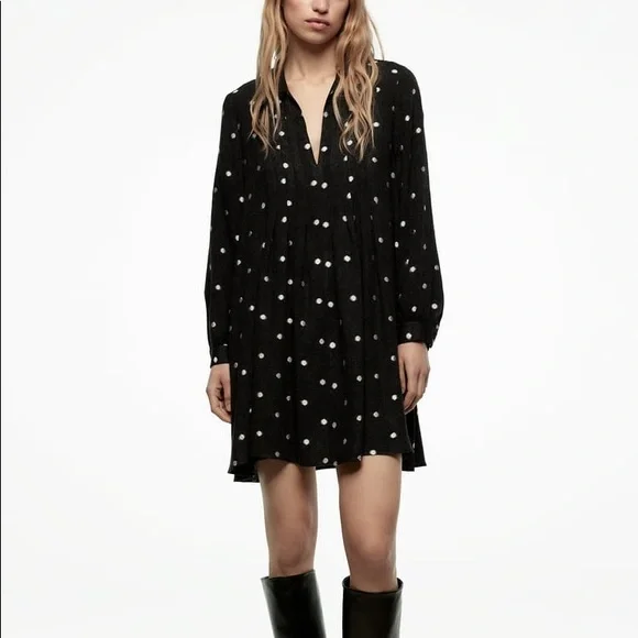 Short Dress Zara Black Tunic Dress B1) NEW ZARA BLACK VELVET SHIRT DRESS WITH GOLDEN POLKA Short Dress Zara Black Tunic Dress B1) NEW ZARA BLACK VELVET SHIRT DRESS WITH GOLDEN POLKA